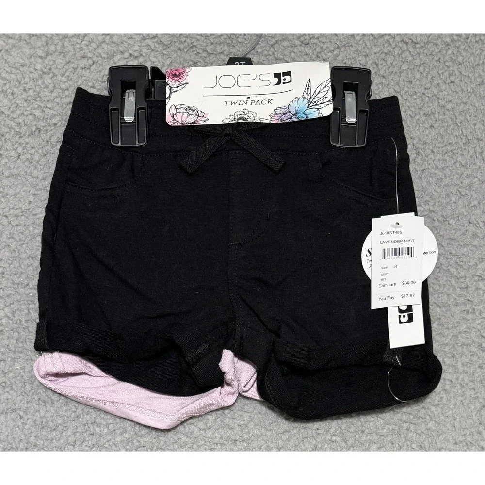 New Twin Pack JOE'S JEANS Girls Toddler Pink Soft Denim-Look Roll Cuff Shorts 3T